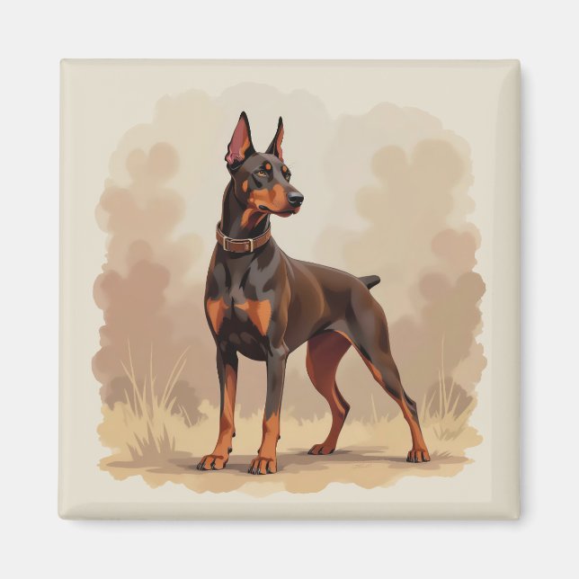 Röd Rost Brun Dobermann Pinscher Hund Magnet (Framsidan)