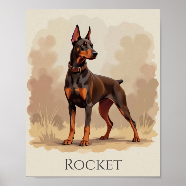 Röd Rost Brun Dobermann Pinscher Hund Poster (Framsidan)