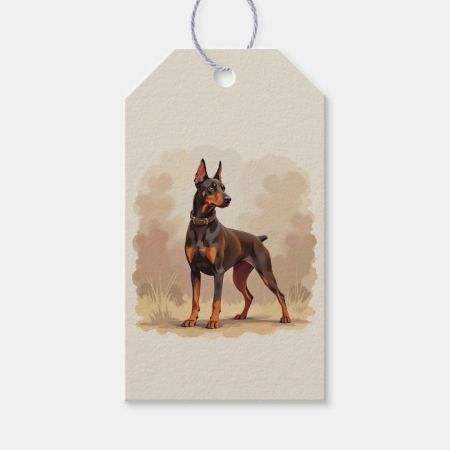 Röd Rost Brun Dobermann Pinscher Hund Presentetikett (Framsidan)