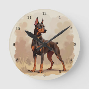 Röd Rost Brun Dobermann Pinscher Hund Rund Klocka