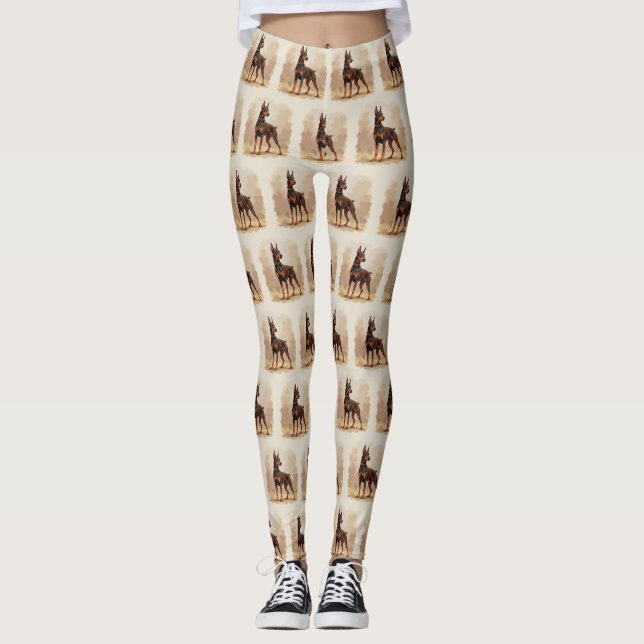 Röd Rost Brun Dobermannpinscher Hund Leggings (Framsida)