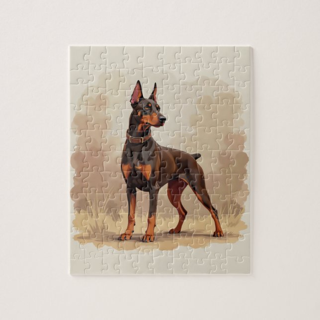Röd Rost Brun Dobermannpinscher Hund Pussel (Vertikal)