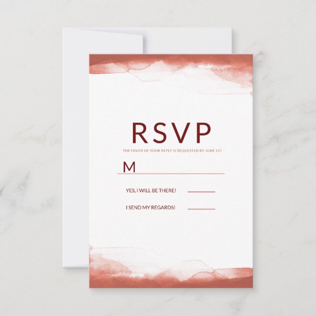 Röd Rost Lera Brun Akvarell Modern Bröllop RSVP OSA Kort (Framsida)