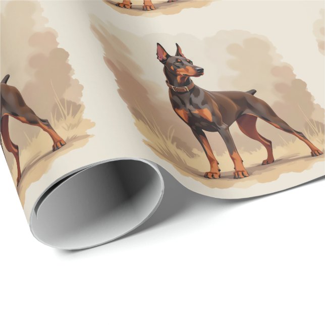 Röd Rostbrun Dobermann Teckning Presentpapper (Rullad Hörn)