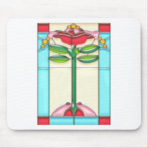 Röd rosträdmålat glass i art décostil musmatta