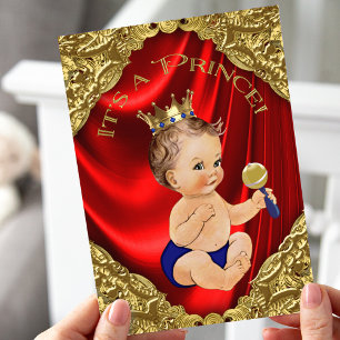 Röd Royal Blå Guld Satin Prins Babyfirande Inbjudningar