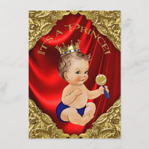 Röd Royal Blå Guld Satin Prins Babyfirande Inbjudningar