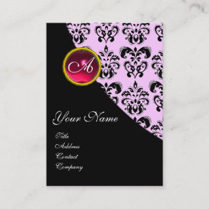 RÖD RUBIN DAMASK MONOGRAM fuchsia rosa Visitkort