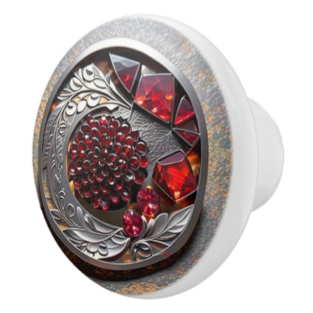 Röd rubinmandala med utsmyckat silver knopp (Höger)