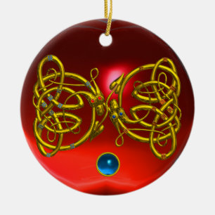 Röd Ruby för DRAKEKÄRLEKHJÄRTA och blåttsafir Julgransprydnad Keramik