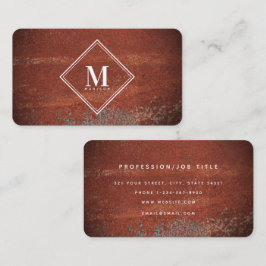 Röd Rustic Rost Metallisk Textur Monogram Initial Visitkort