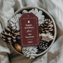 Röd Rustik Träd Trästruktur Jul Gåvobricka Presentetikett