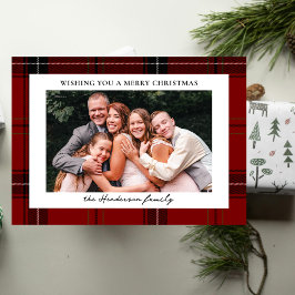 Röd rutig anpassad horisontell julfoto helg vykort