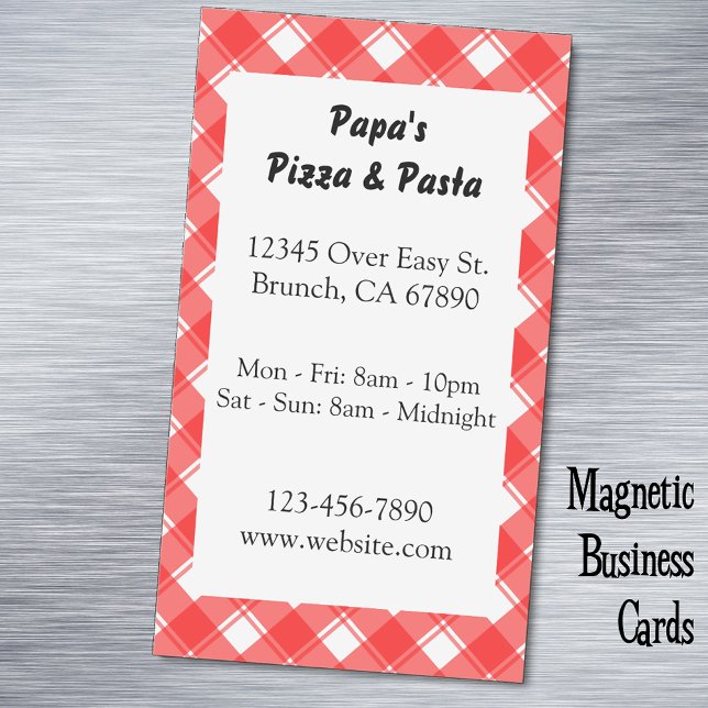 Röd Rutig Anpassad Restaurang Annons Magnetisk Kor Visitkortmagnet (Red white plaid custom magnetic business card)