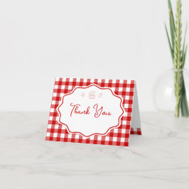 Röd rutig baby-Q grillfest baby shower  Tack Kort