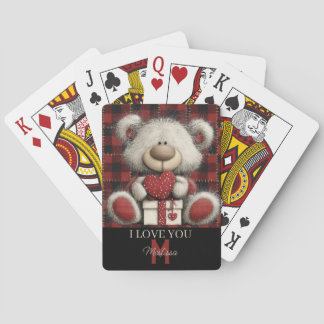 Röd Rutig Björn Jag Älskar Dig Anpassat Namn Monog Casinokort