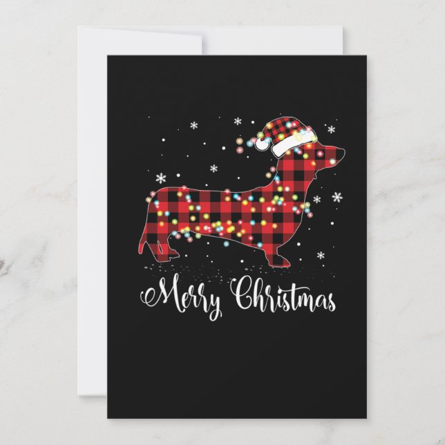 Röd Rutig Buffalo Dachshund God Jul Pyjamas Julkort (Framsida)