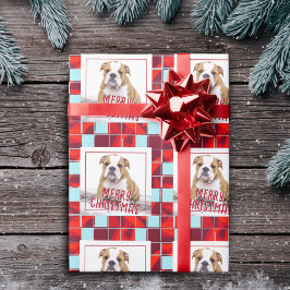 Röd rutig Bulldog Hund Foto God Jul Presentpapper