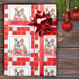 Röd rutig Bulldog Hund Foto God Jul Presentpapper