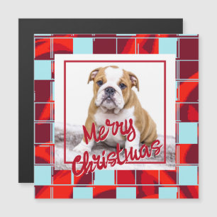 Röd rutig bulldogg hund foto God Jul Magnet