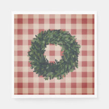 Röd rutig buxbomskrans lantlig stil