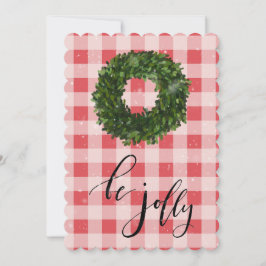 Röd rutig gingham jul snökrans julkort
