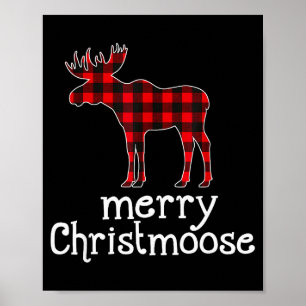 Röd Rutig God Jul Moose Jul T Shirt Älg Poster