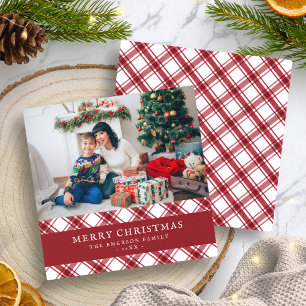 Röd rutig God Jul platt julkort