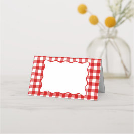 Röd rutig grillfest baby-Q BBQ baby shower Placeringskort