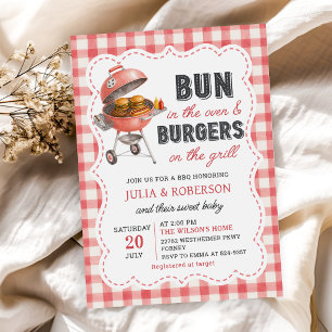 Röd Rutig Hamburgare BBQ Baby Shower Inbjudan