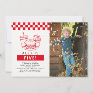 Röd Rutig Hamburgare Foto 5-årsdag Inbjudningar