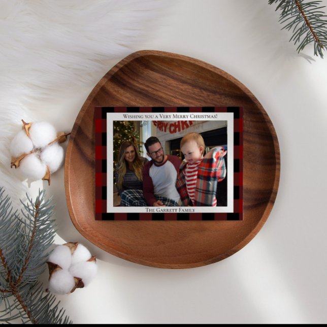 Röd rutig jul med egen bild julkort (Skapare uppladdad)