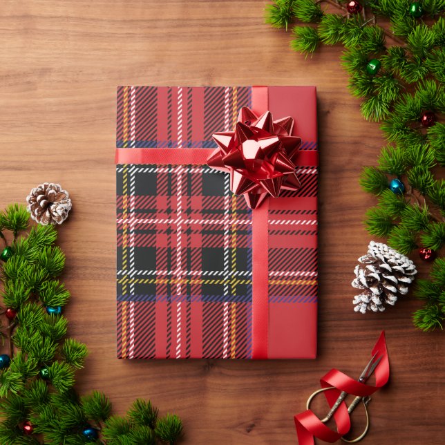 Röd rutig julpresentpapper presentpapper (Julgåva)