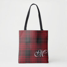 Röd rutig monogram toteväska