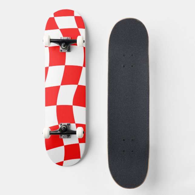 Röd Rutig Mönster Mini Skateboard Bräda 18,5 Cm (Framsida)