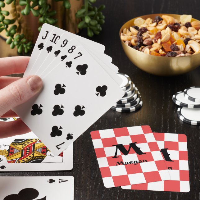 Röd rutig mönsterbakgrund casinokort (På plats)