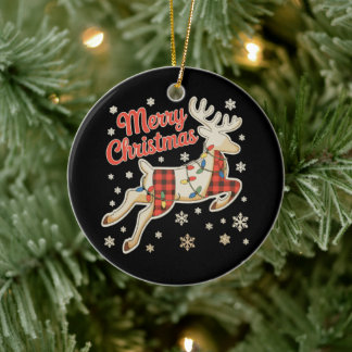 Röd rutig renbuffel God Jul Pyjamas Julgransprydnad Keramik