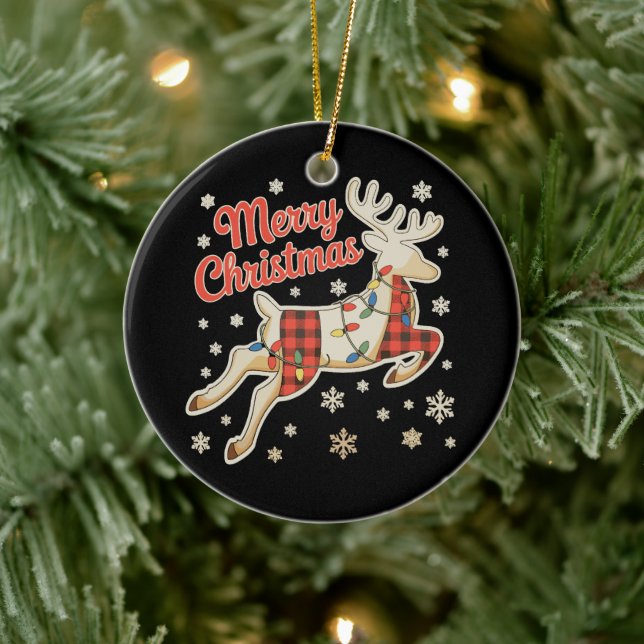 Röd rutig renbuffel God Jul Pyjamas Julgransprydnad Keramik (Träd)