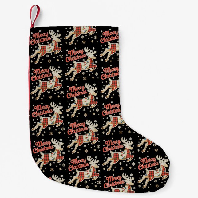 Röd rutig renbuffel God Jul Pyjamas Liten Julstrumpa (Framsidan)