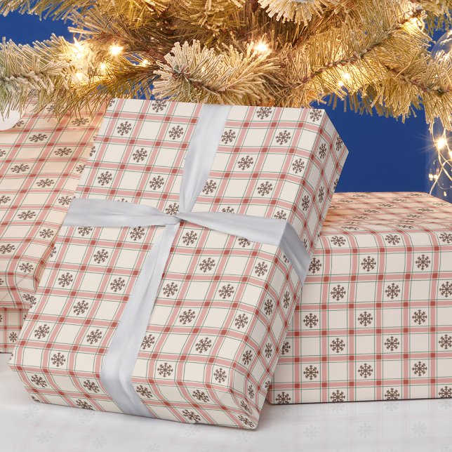 Röd rutig snöflinga julfirande presentpapper (Skapare uppladdad)