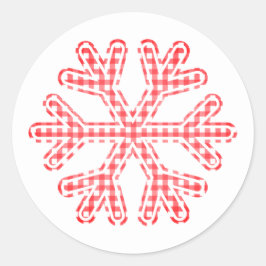 Röd rutig snöflinga rustik lantlig jul runt klistermärke