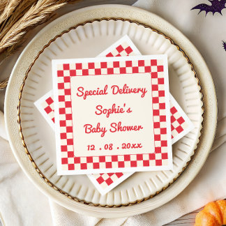 Röd Rutig Specialleverans Baby Shower Pappersservett