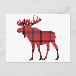 Röd Rutig Tartan Mönster Jul Högtid Älg Helg Vykort