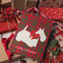 Röd rutig tartan Scottie-hälsning Helgkort