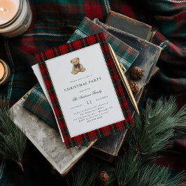 Röd rutig teddybjörn julfest inbjudningar