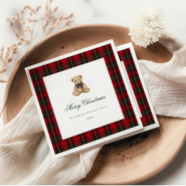 Röd rutig teddybjörn julfest pappersservett