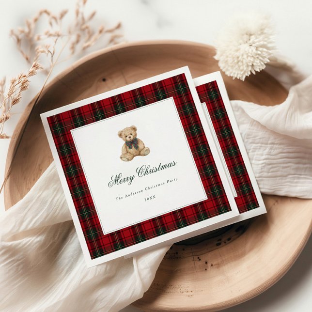 Röd rutig teddybjörn julfest pappersservett (Skapare uppladdad)