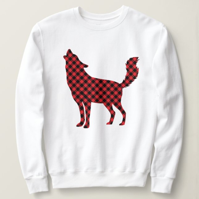 Röd rutig vargtröja - Skogsjul T Shirt (Design framsida)