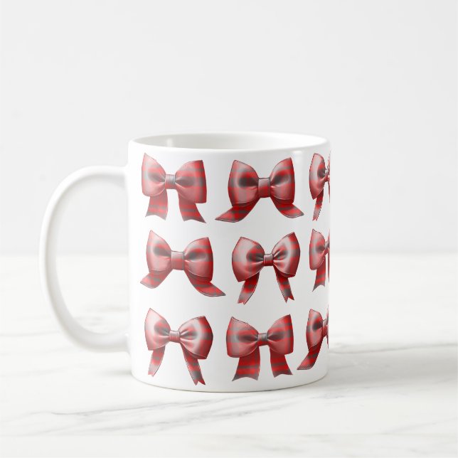 Röd rutmönstrad kaffe/tekopp med rosett kaffemugg (Vänster)
