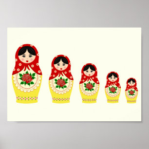 Röd ryssmatryoshka som bygga bo dockor poster